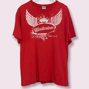Gildan Budweiser Crew Neck T-Shirt, Red w/ White Logo